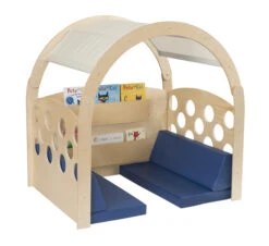 Childcraft Reading Nook, Tan/Red Canopy With Blue Cushions, 49-1/2 X 37 X 50 Inches