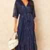 Sequin Plunge Maxi Dress In Navy -Disney Accessories Sales 2021 11 01 Jen Shree Bella Blue20463