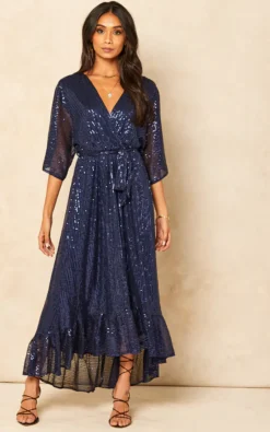 Sequin Plunge Maxi Dress In Navy -Disney Accessories Sales 2021 11 01 Jen Shree Bella Blue20468