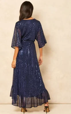 Sequin Plunge Maxi Dress In Navy -Disney Accessories Sales 2021 11 01 Jen Shree Bella Blue20483