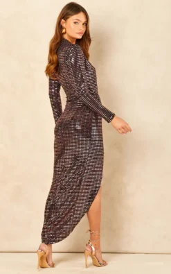 Rose Gold Deep V Sequin Wrap Over Dress -Disney Accessories Sales 2021 11 15 Jen Chynna JohnZack24067
