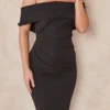 Kelsey Black Bardot Pencil Dress With Gather Detail In Scuba Crepe -Disney Accessories Sales 2022 09 13 Tom Chynna EdieB10419