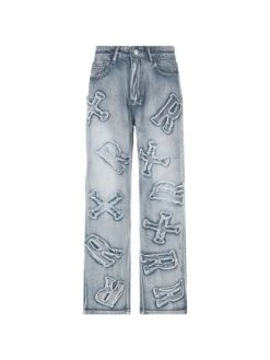 Letter Patch Faded Boyfriend Jeans -Disney Accessories Sales img original CCF0109BO 0603312758