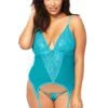Soft Bustier, Sheer Mesh, Built-in Garter Belt, Lace Panel, Plus Size