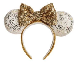 Disney Ears Headband - 50th Anniversary - Gold & White - Light Up